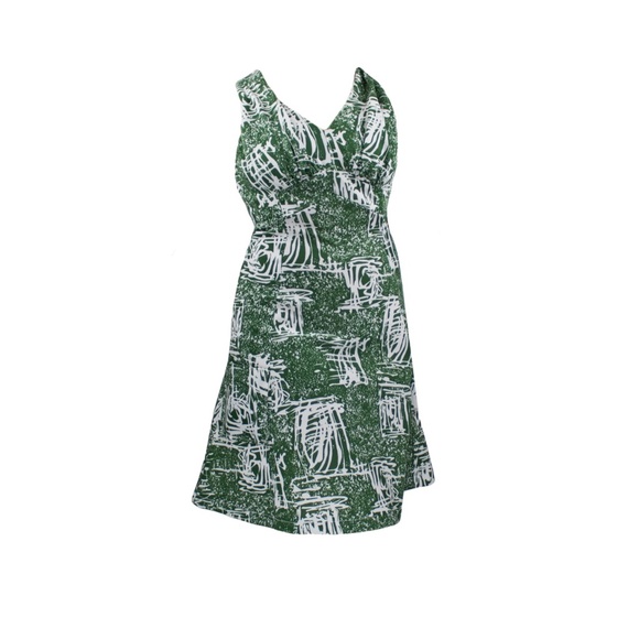 Vintage 60’s Green Polyester Tiki Mini Dress - Picture 1 of 4